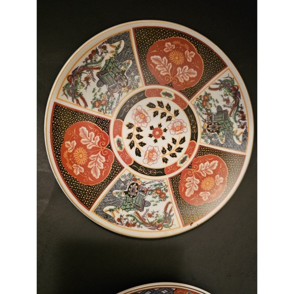 Four Vintage Japanese Gold Imari Hand Painted 6" Porcelain Plates W Hangers - Picture 2 of 15
